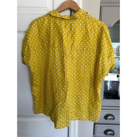 Rachel Roy 100% Linen Yellow Polka Dot Button Down Top Women's Medium - Picture 2 of 7